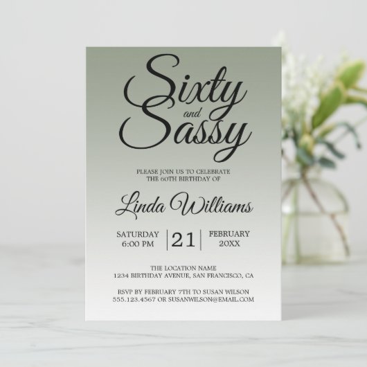 Sixty and Sassy Sage Green 60th Birthday 招待状 (スタンド正面)