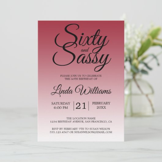 Sixty and Sassy Scarlet Red 60th Birthday 招待状 (スタンド正面)