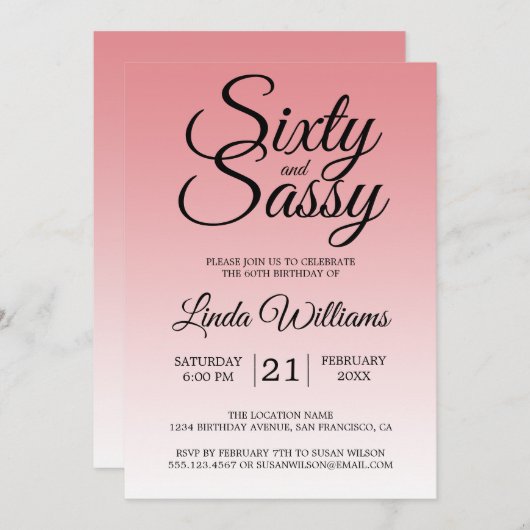 Sixty and Sassy Strawberry Ice 60th Birthday 招待状 (正面/裏面)