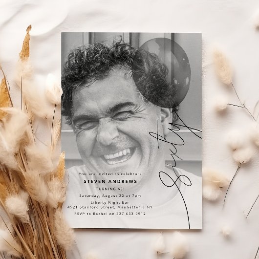 Sixty Balloon String | Photo 60th Birthday Party 招待状