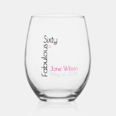 Sixty Fabulous Birthday Chic Pink & Black ステムなしワイングラス (正面)