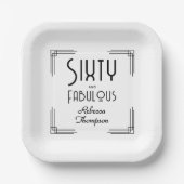 Sixty Fabulous Black White Art Deco 60th Birthday ペーパープレート (正面)