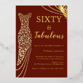 Sixty & Fabulous Burgundy & Gold 60th Birthday 箔招待状 (正面)