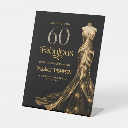 Sixty Fabulous Gold Dress 60th Birthday Welcome 台座サイン (正面)