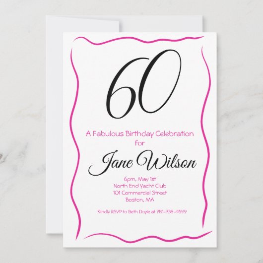  Sixty & Fabulous Invitation Chic Pink & Black 招待状 (正面)