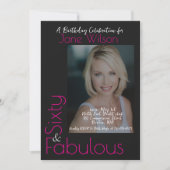  Sixty & Fabulous Invitation Pink & Black Photo 招待状 (正面)