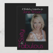  Sixty & Fabulous Invitation Pink & Black Photo 招待状 (正面/裏面)