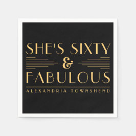 Sixty & Fabulous Lines Art Deco 60th Birthday スタンダードカクテルナプキン