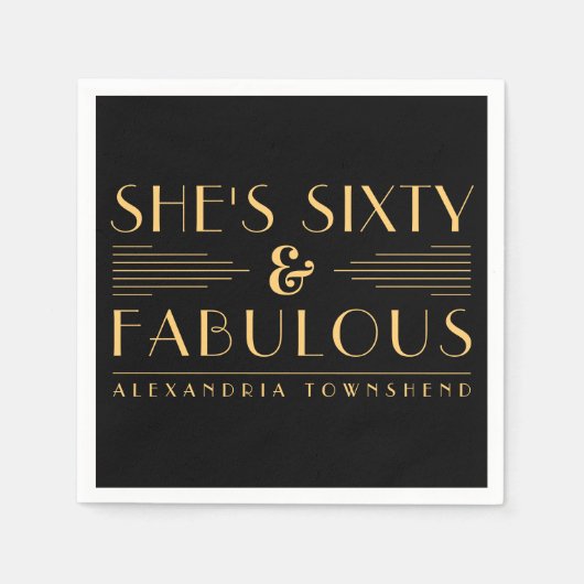 Sixty & Fabulous Lines Art Deco 60th Birthday スタンダードカクテルナプキン (正面)