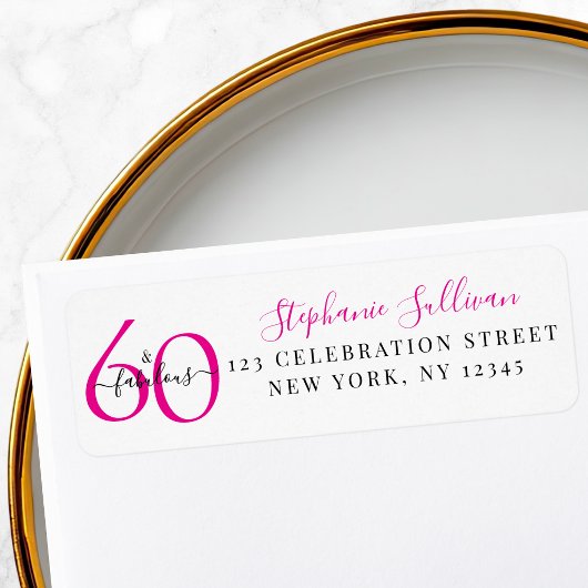 Sixty Fabulous Pink 60th Birthday Return Address ラベル