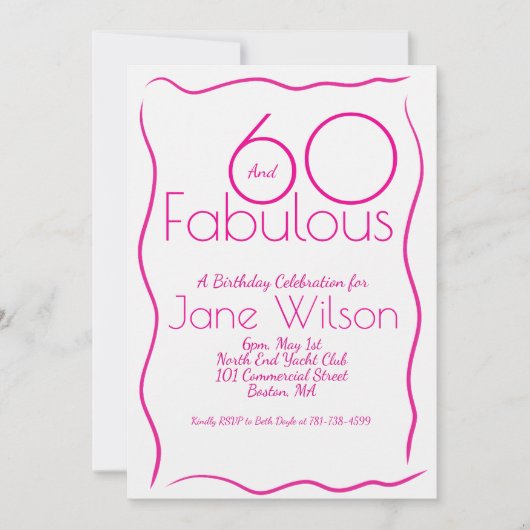 Sixty & Fabulous Pink Birthday Invitation Script 招待状 (正面)