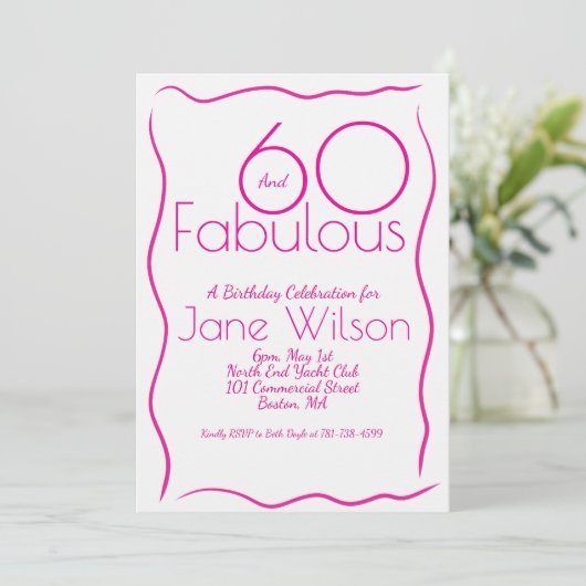 Sixty & Fabulous Pink Birthday Invitation Script 招待状 (スタンド正面)
