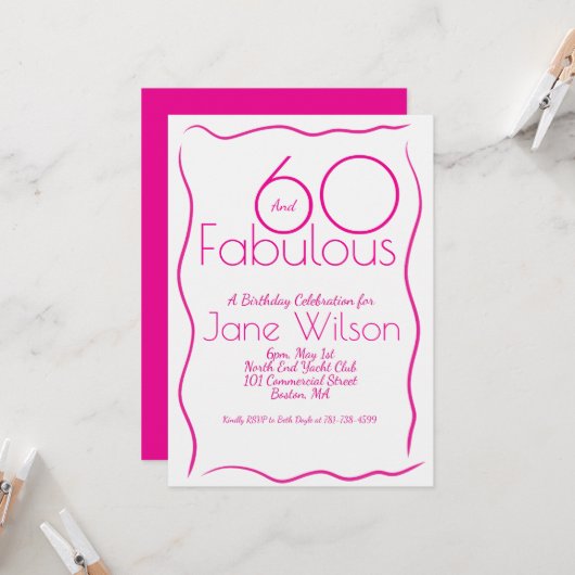  Sixty & Fabulous Pink Birthday Invitation Script  招待状 (正面/裏面インサイチュ)