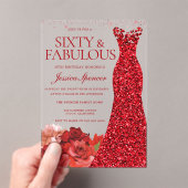 Sixty & Fabulous! Red Dress 60th Birthday Party アクリル招待状 (インサイチュ (ポータブル))