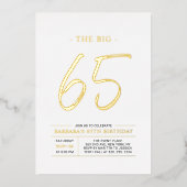 Sixty five | Modern Gold 65th Birthday Party 箔招待状 (正面)