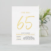 Sixty five | Modern Gold 65th Birthday Party 箔招待状 (立ち正面)