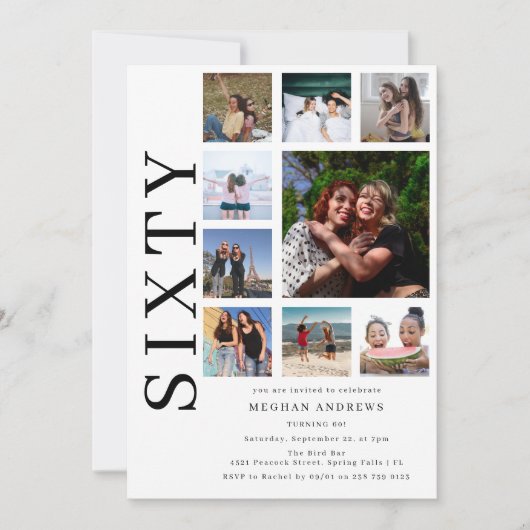 Sixty Photo Collage 60th Birthday Party 招待状 (正面)