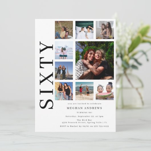 Sixty Photo Collage 60th Birthday Party 招待状 (スタンド正面)
