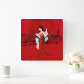 Sizzling in Paris スクエア壁時計 (ホーム)