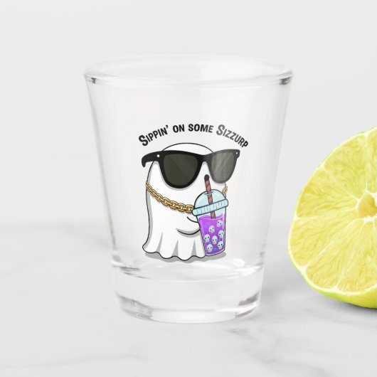 Sizzurp Ghost Shot Glass – Funny Cute Ghost ショットグラス (正面)