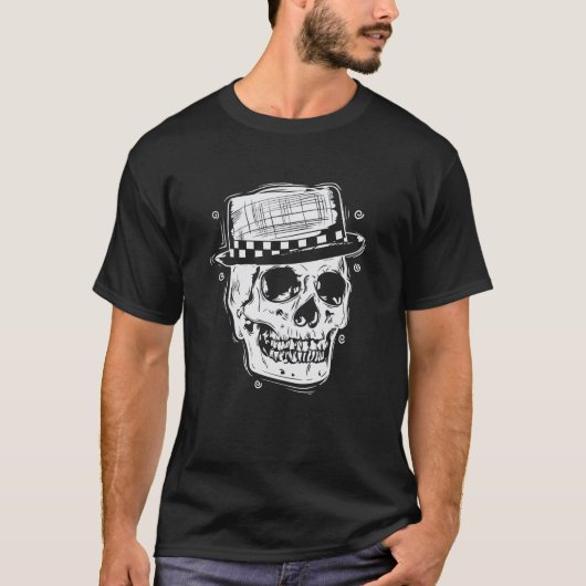 Ska Totenkopf mit Hut Jazz Musikstil Tシャツ (正面)