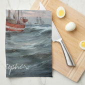 Skagen礁のlightshipは個人化なります キッチンタオル (四つ折り)