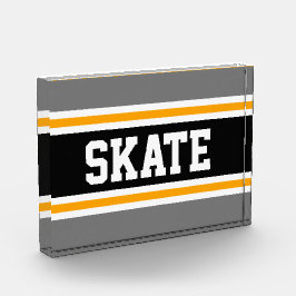 SKATEアスレティックグレーブラックイエローレーシングストライプ フォトブロック