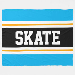 SKATEブライトスカイブルーブラックイエローレーシングストライプ フリースブランケット