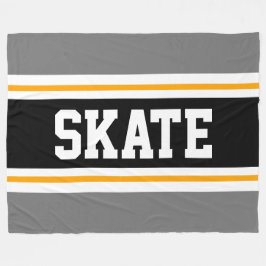 SKATEワイドスポーティグレー白黒レーシングストライプ フリースブランケット