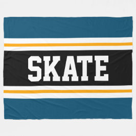 SKATEワイドティール（緑がかった色）ブルーイエローブラックレーシングストライプズ フリースブランケット