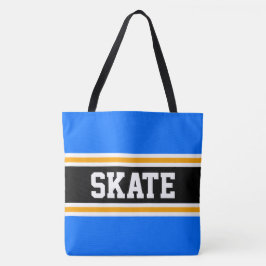 SKATE アスリート柄 ブライトブルー ブラック オレンジ ストライプ トートバッグ