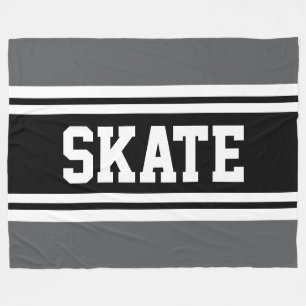 SKATE ファン アスレチック グレー ブラック ホワイト レーシング ストライプ フリースブランケット