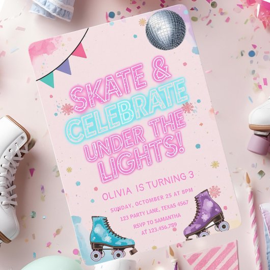 Skate & Celebrate Under the Lights Neon  招待状