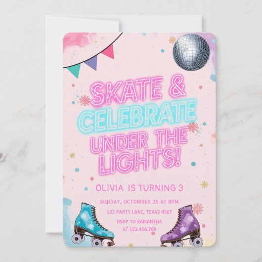 Skate & Celebrate Under the Lights Neon  招待状 (正面)