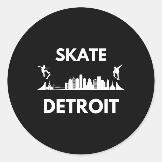 Skate Detroit Mi Skateboarding Fans Detroit Skylin ラウンドシール (正面)