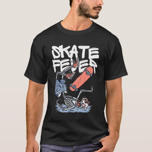 Skate Fever – Skeleton Skater Street Art Design Tシャツ (正面)