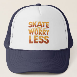 Skate More, Worry Less Retro Skateboarding Quote キャップ