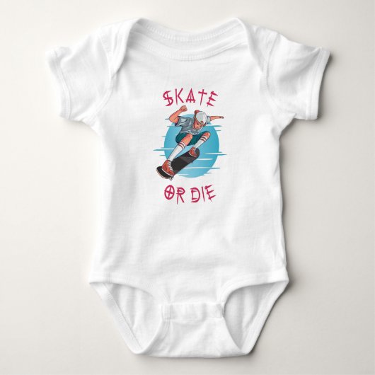 Skate or die Skateboarder Boy ベビーボディスーツ (正面)