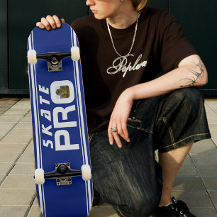 Skate Proフォトブルーストライプの&ホワイト スケートボード