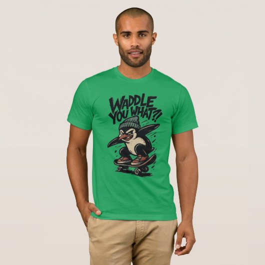 Skate-Punk Penguin “Waddle You What?!” Design Tシャツ (正面フル)