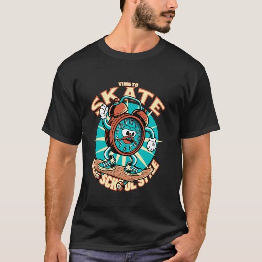 Skate time. Skateboarding cartoon clock. Tシャツ (正面)