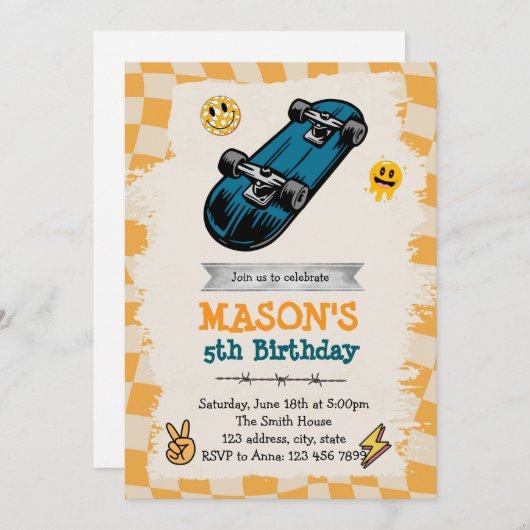 Skateboard Birthday Invitation 招待状 (正面/裏面)