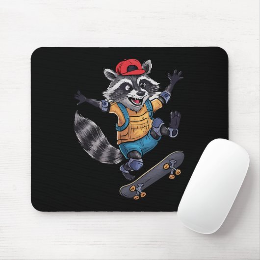 Skateboard Cool Skater Racoon マウスパッド (マウス)