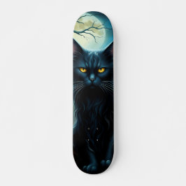 Skateboard Gato negro en noche de luna llena スケートボード