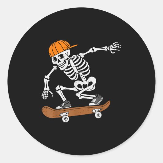 Skateboard Halloween Costume Skeleton Skateboardin ラウンドシール (正面)