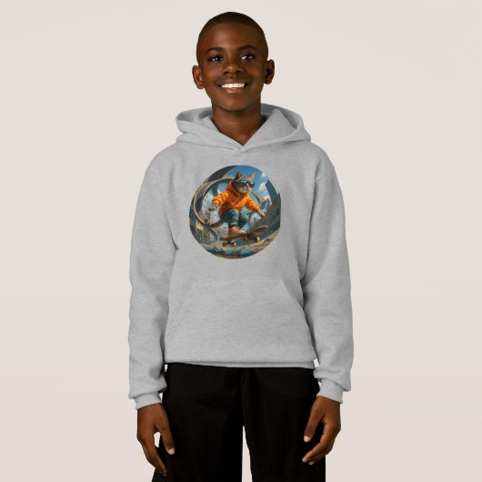 Skateboard Kat Hoodie – Vrijheid in Beweging (正面フル)