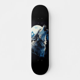 Skateboard Lobo aullando bajo la luz de la luna スケートボード