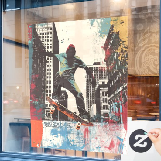 Skateboard Shop Wall Art Riding A Rail ウィンドウサイン (カフェ窓)