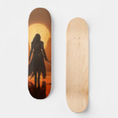 Skateboard Silueta de mujer guerrera al amanecer スケートボード (正面)