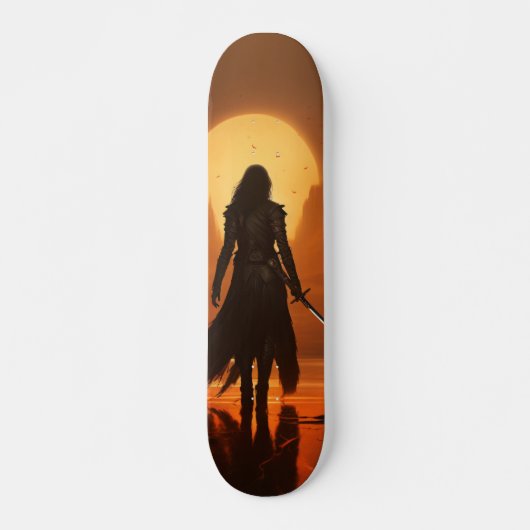 Skateboard Silueta de mujer guerrera al amanecer スケートボード (正面)